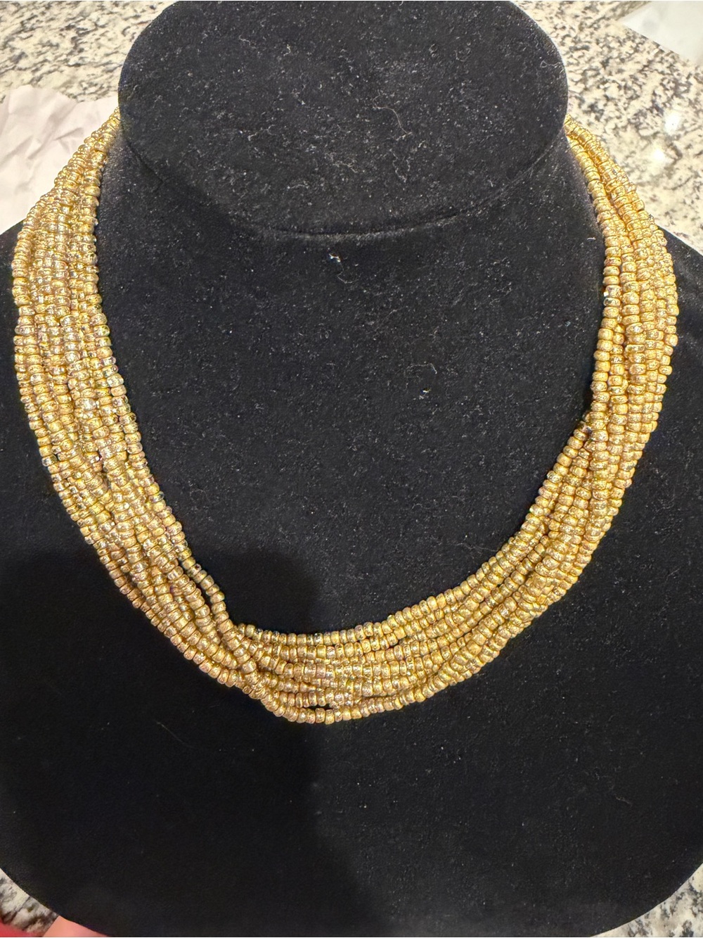 Source Unknown Gold Multi-Strand Seed Bead Necklace